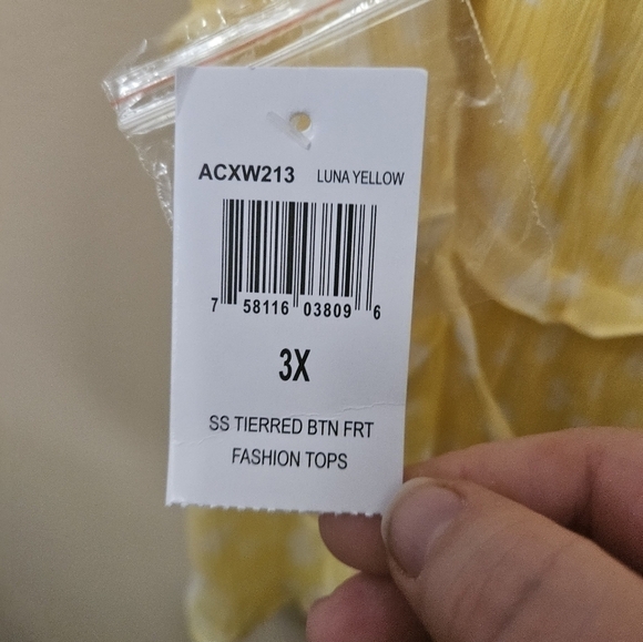 NWT Planet Gold Plus Women's Size 3X Luna Yellow Tie Back Top - Picture 6 of 6